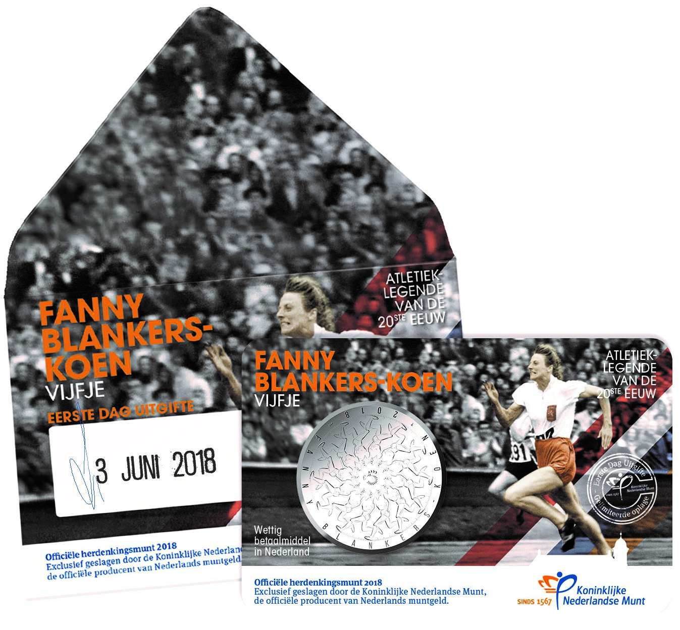Coincard Het Fanny Blankers-Koen Vijfje 5 euro verzilverd 2018 1e dag