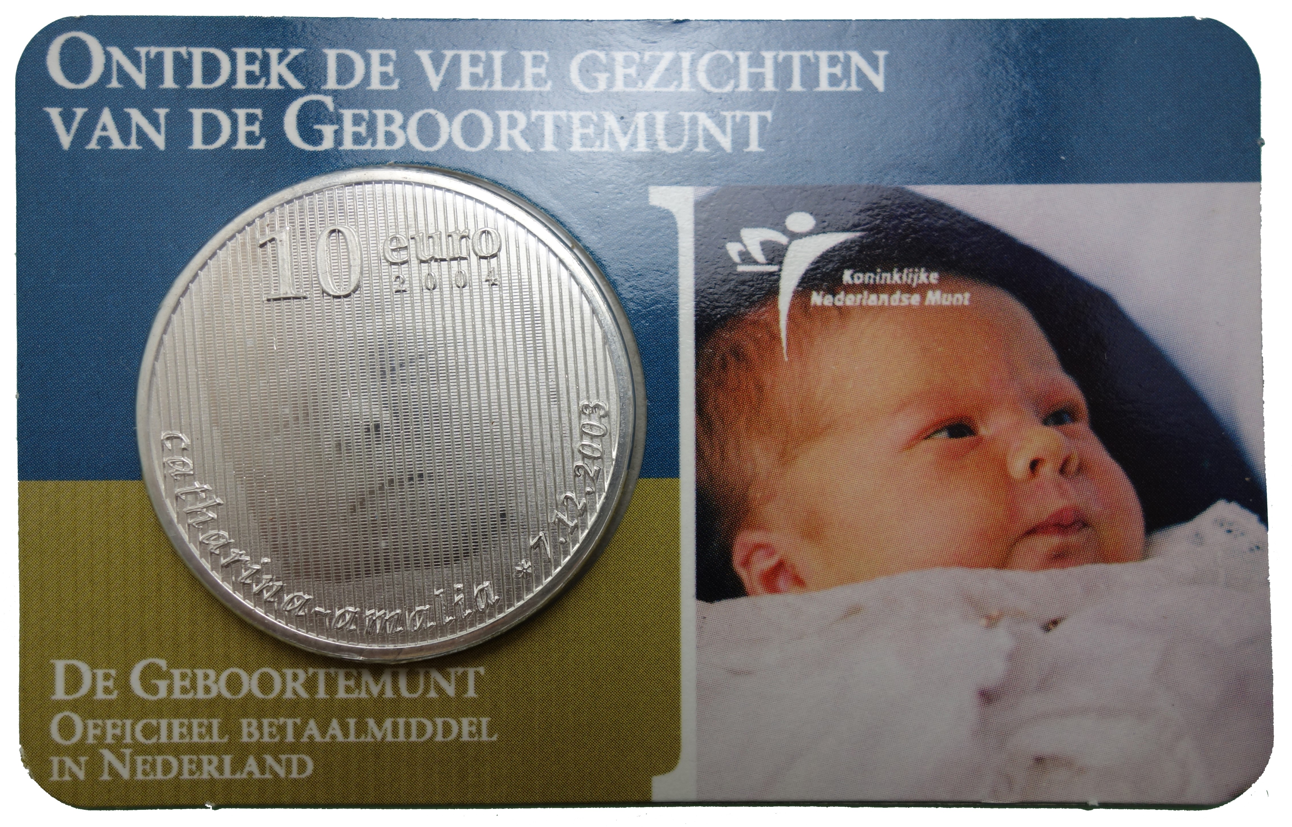 Coincard Geboortemunt 10 euro zilver 2004 UNC
