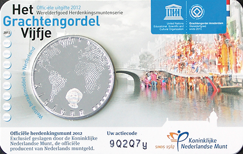 Coincard Het Grachtengordel Vijfje 5 euro verzilverd 2012 UNC