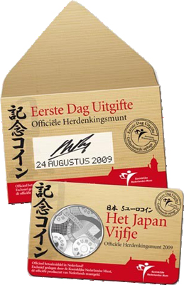 Coincard Het Japan Vijfje 5 euro verzilverd 2009 1e dag