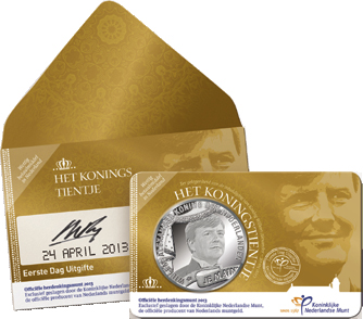 Coincard Het Koningstientje 10 euro verzilverd 2013 1e dag