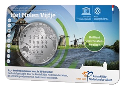 Coincard Het Molen Vijfje 5 euro verzilverd 2014 BU