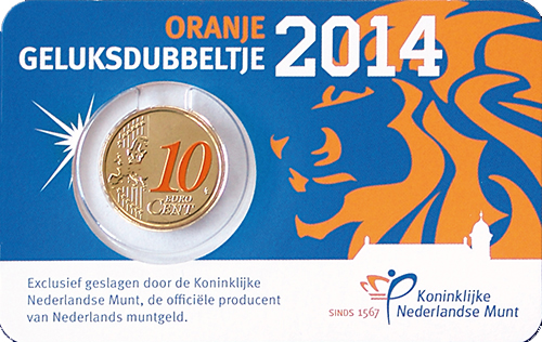 Coincard Het Oranje Geluksdubbeltje 10 eurocent 2014 UNC