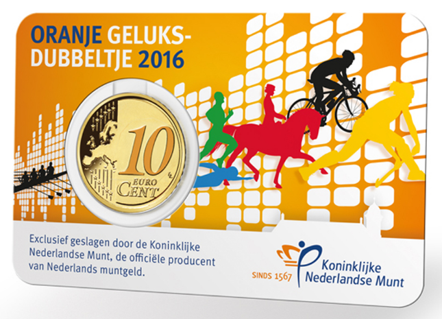 Coincard Het Oranje Geluksdubbeltje 10 eurocent 2016 UNC