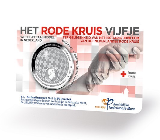 Coincard Het Rode Kruis Vijfje 5 euro verzilverd 2017 BU