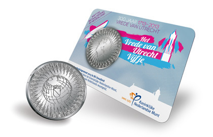 Coincard Het Vrede van Utrecht Vijfje 5 euro verzilverd 2013 BU
