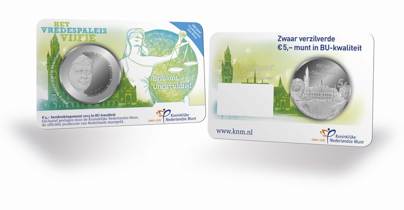 Coincard Het Vredespaleis Vijfje 5 euro verzilverd 2013 BU