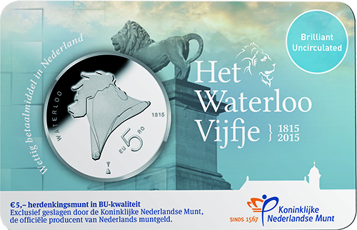 Coincard Het Waterloo Vijfje 5 euro verzilverd 2015 BU