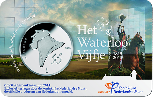 Coincard Het Waterloo Vijfje 5 euro verzilverd 2015 UNC