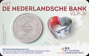 Coincard Het 'de Nederlandsche Bank' Vijfje 5 euro verzilverd 2014 UNC