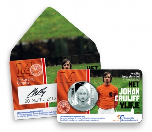 Coincard het Johan Cruijff Vijfje 5 euro verzilverd 2017 1e dag