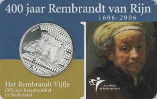 Coincard Het Rembrandt Vijfje 5 euro zilver 2006 UNC
