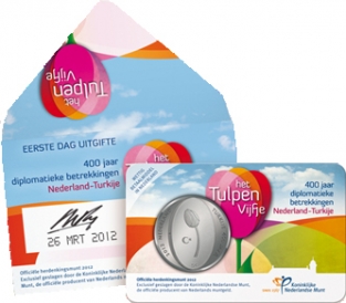 Coincard Het Tulpen Vijfje 5 euro verzilverd 2012 1e dag