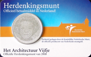 Coincard Het Architectuur Vijfje 5 euro verzilverd 2008 UNC